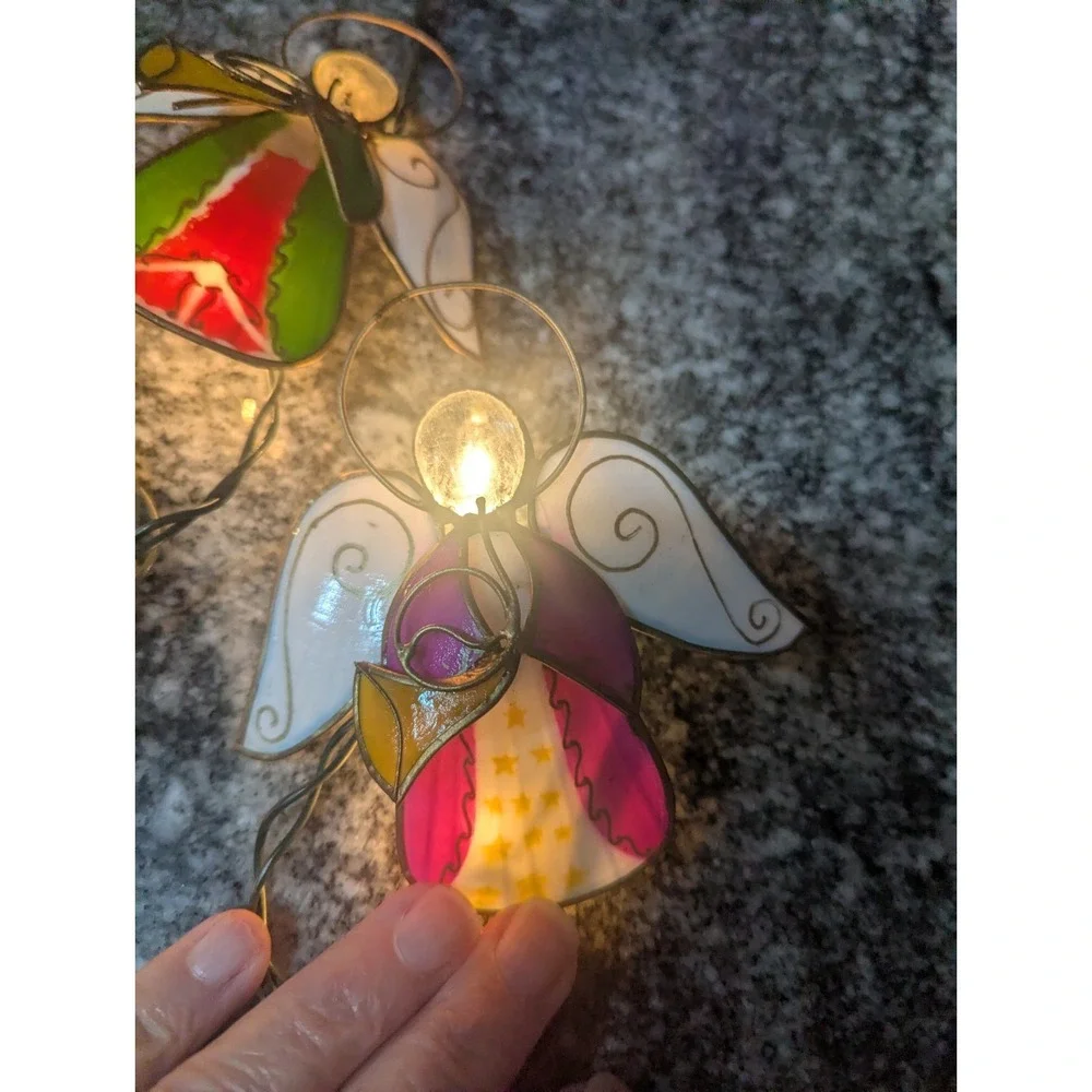 Vintage Multicolor Capiz & Wire Angel Playing Trumpets String Lights 5 Angels